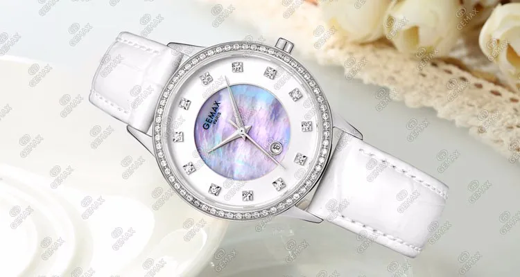 Charming Purpul fashion casual lady watch wholesale leather strap stainless steel quartz women wristwatch