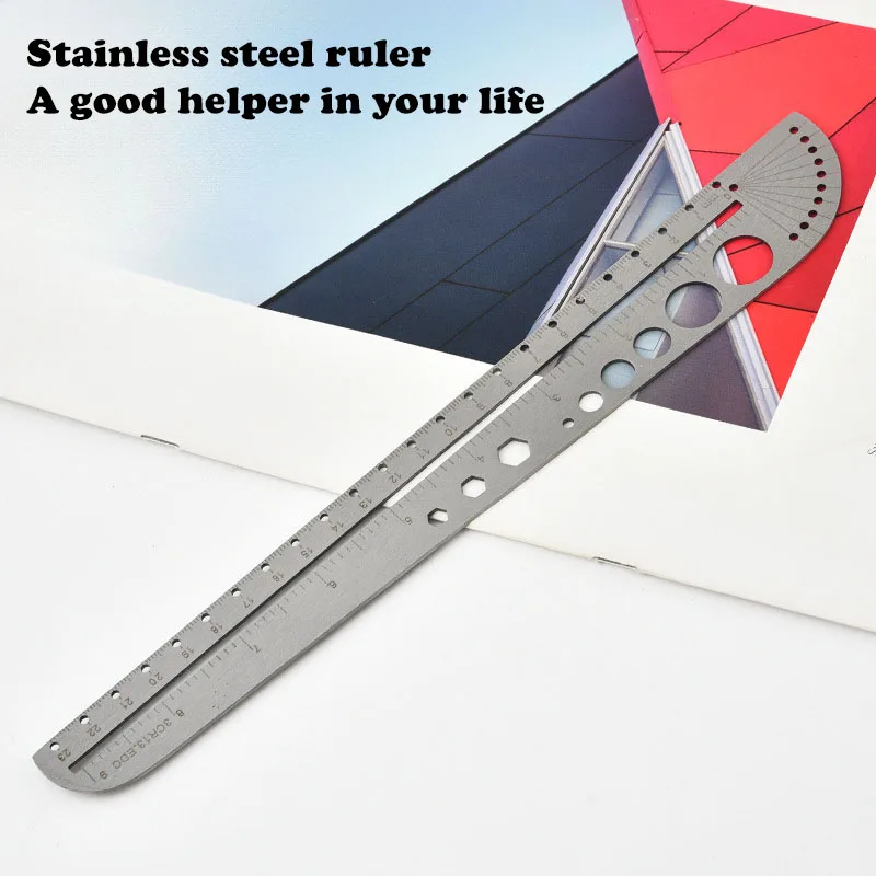 Multifunctional stainless steel ruler office compass hexagonal protractor portable outdoor tool ruler