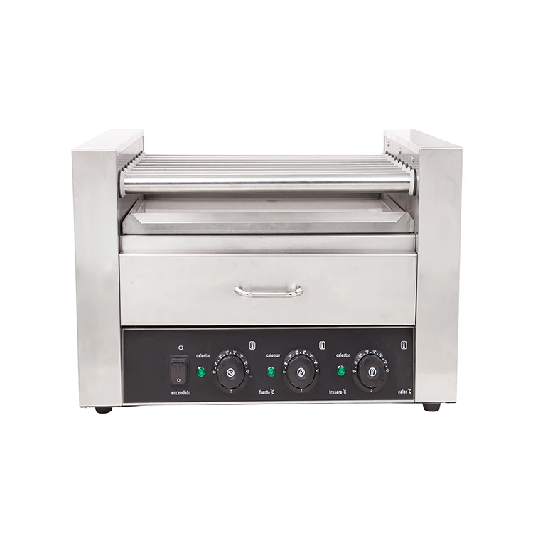 9 Rollers Hot Dog Roller Machine Commercial Electric Hot Dog Roller Grill Machine With Built In Bun Warmer