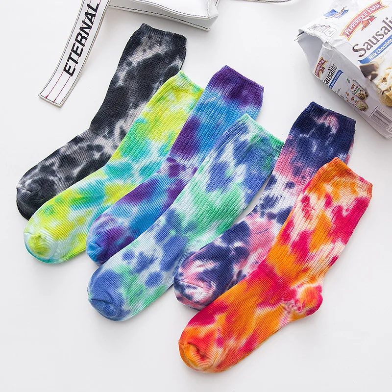 Cotton Skate Socks Men Women Sock Knee-high Funny Cycling Running Hiking Tie Dye Sox harajuku hip hop happy socks