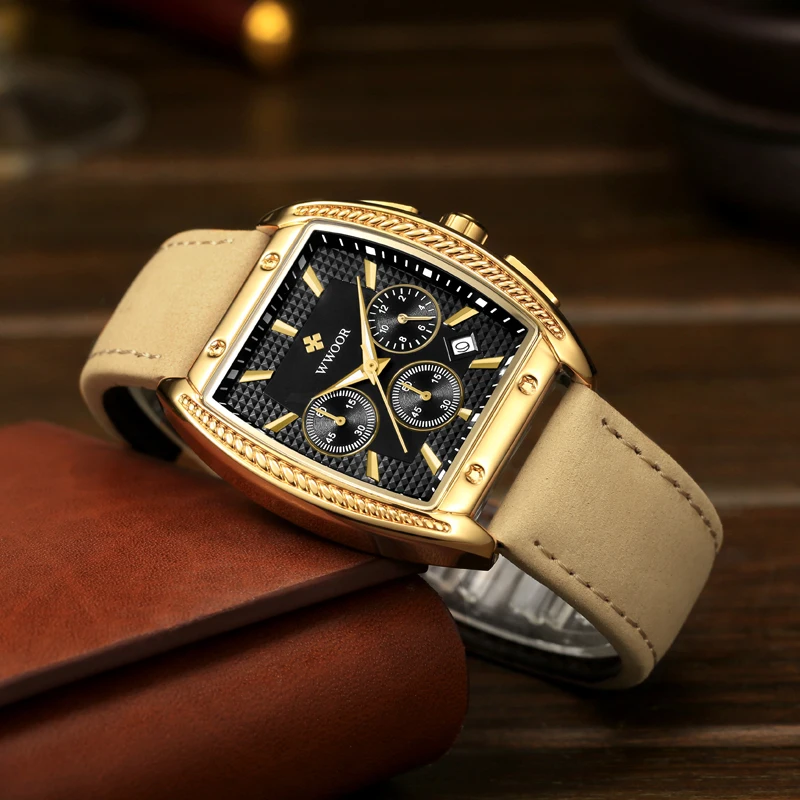 2023 Latest Models WWOOR 8848 Men Watch Genuine Leather Strap Sports Gold Quartz Wristwatch Montre Homme Luxury