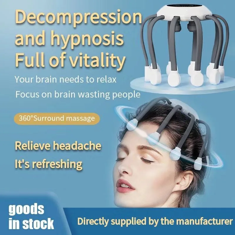 Automatic 10 Heads Finger Rechargeable Smart Vibration Spider Head Massage Tool Vibrating Electric Scalp Octopus Head Massager