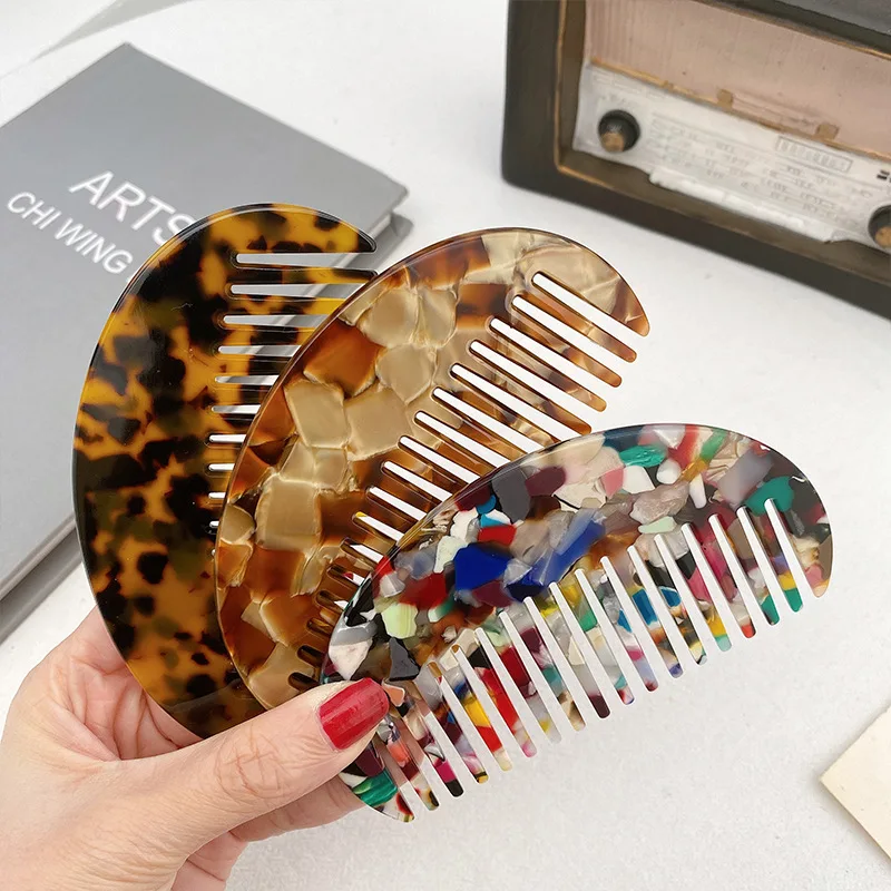 Customize Gift Anti Static Hairbrush Portable Marble Cushion Travel Wide With logo Tooth Comb  Cellulose Acetate