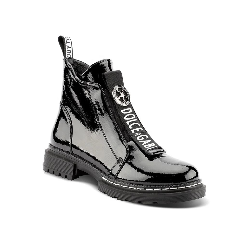 Блестящие кожаные ботинки с боковой молнией; Нескользящие ботинки для пеших прогулок; Модные женские ботинки