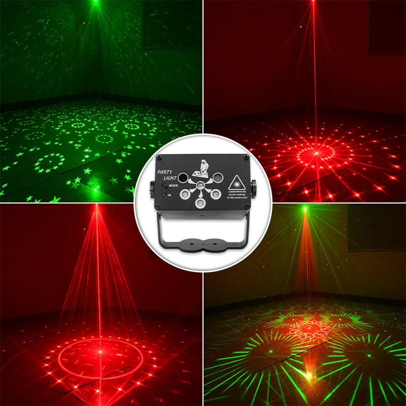 Portable red and green lazer beam UV black light 6 eyes remote control stage lights for bar dance floor party