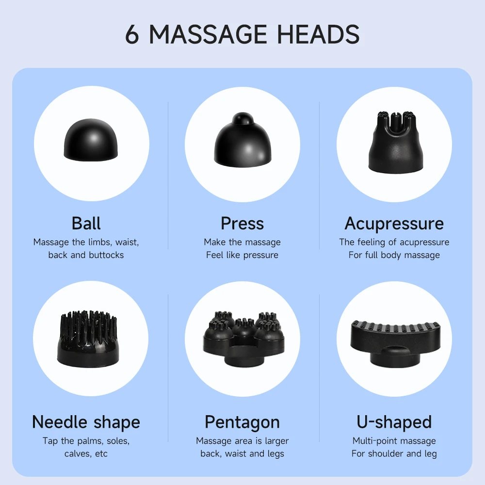 Multi function Battery operated handheld massager whole body massager changeable heads vibration infrared massage hammer