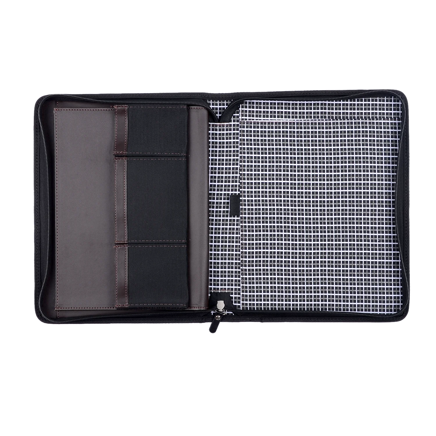 Multifunctional PU Leather  Portfolio Padfoilo with Zippered Closure A5 Writing Pad Organizer Interior Pocket for Phone Tablet