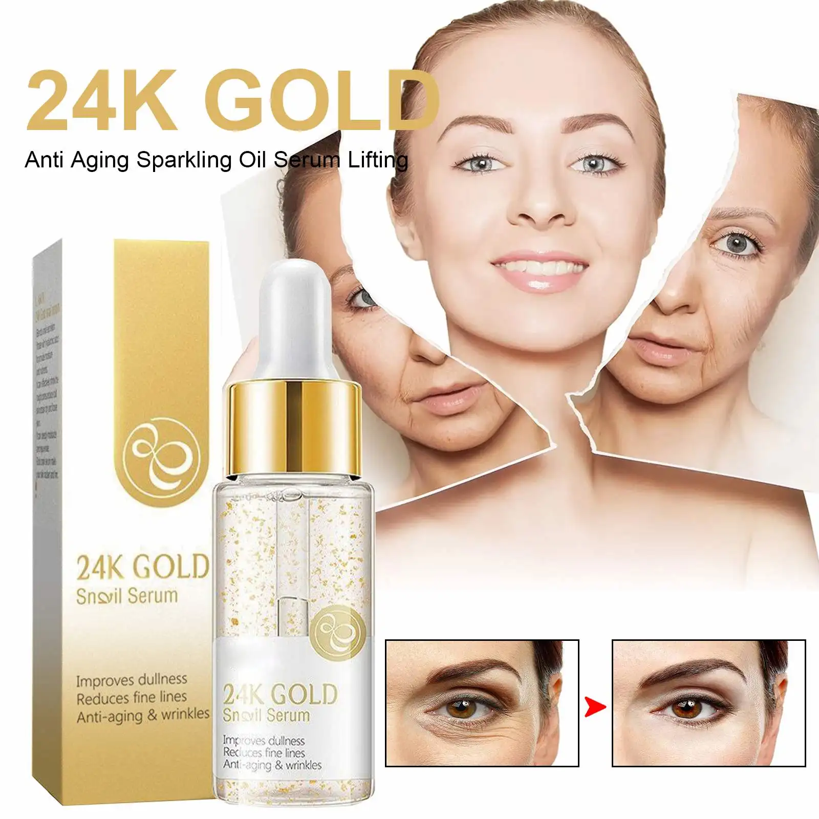 Amz on Hot 24K Gold Anti Aging Snail Oil Serum Lifting Reduce Fine Lines and Wrinkles Anti-Aging Moisturizing Snail Serum