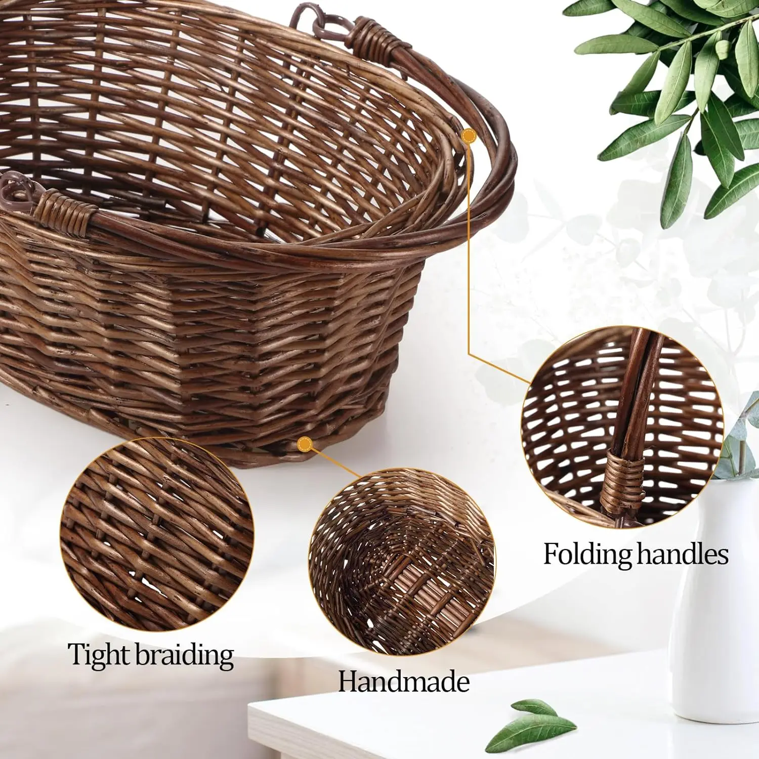2024 Yulin Jiafu Small Wicker Basket With Handle Flower Girl Baskets For Weddings Eggs Candy Picnic Oval Willow Woven Braided Gi