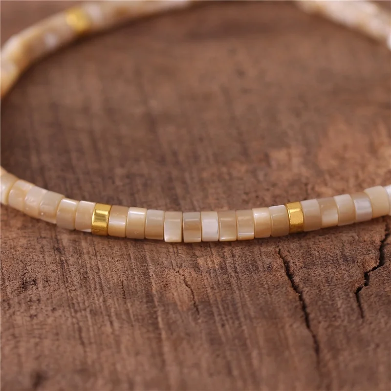 New Fashion Boho Mother of Pearl Natural White Shell Tile Beads Dainty Bracelet For Women Girl Jewelry Wholesale Dropshipping