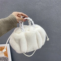 hot selling 2022 autumn and winter new wool-like pumpkin hand bag female drawstring handbag classic women plush bag