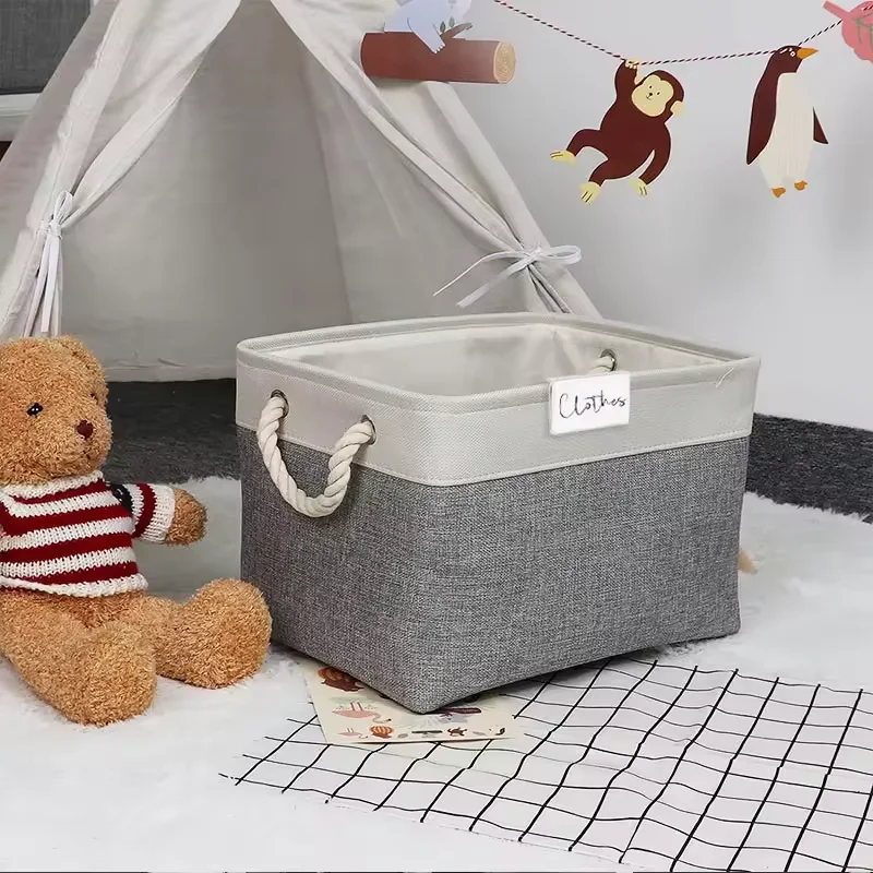 Linen Fabric Foldable Clothes Hamper Washable Clothes Storage Basket with Handle Foldable Laundry Basket With Sorting Cards