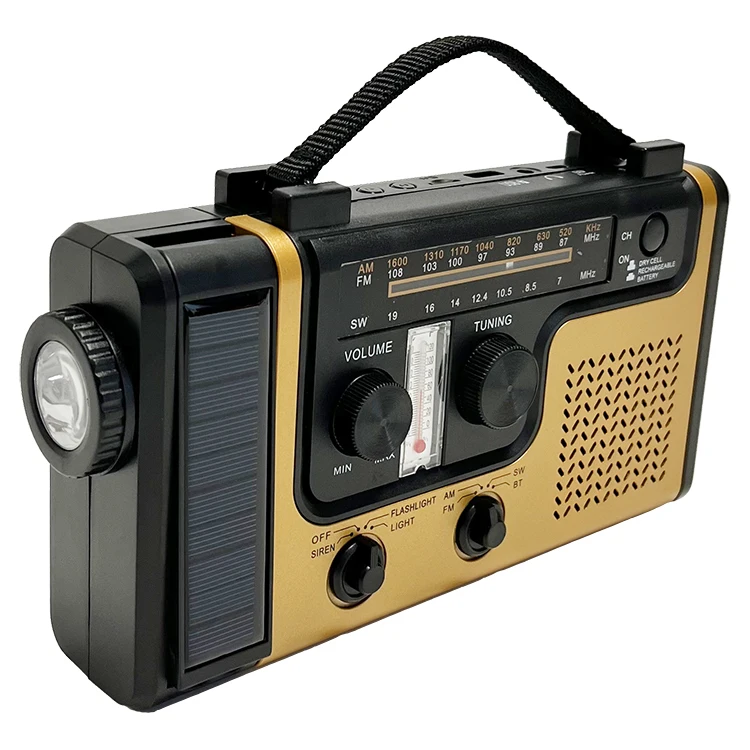 Portable Multifunctional Radio Hand Crank Solar Crank Dynamo Powered AM/FM/SW Weather BT Radio with Flashlight LED Reading Light