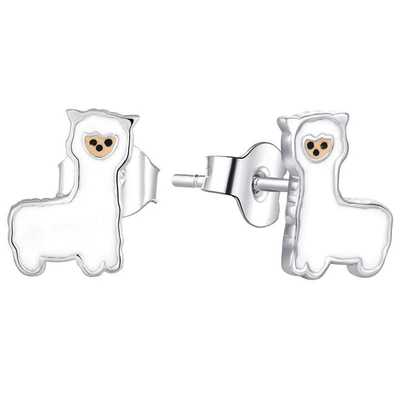 YILUN 925 Sterling Silver Alpaca Jewelry Rhodium Plated Studs Llama Earrings Cute Animal Design Customizable for Children
