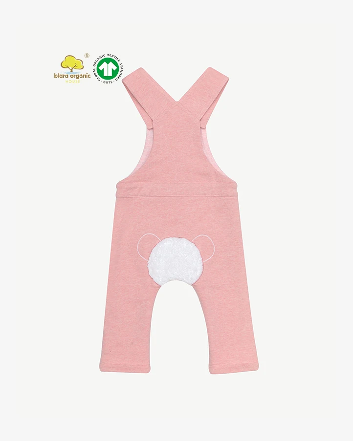 Organic Cotton Padded Jumpsuit with Embroidered Carton Bear Rabbit Tail Thick Warm Winter Overall for Boy and Girl Suspender Pan