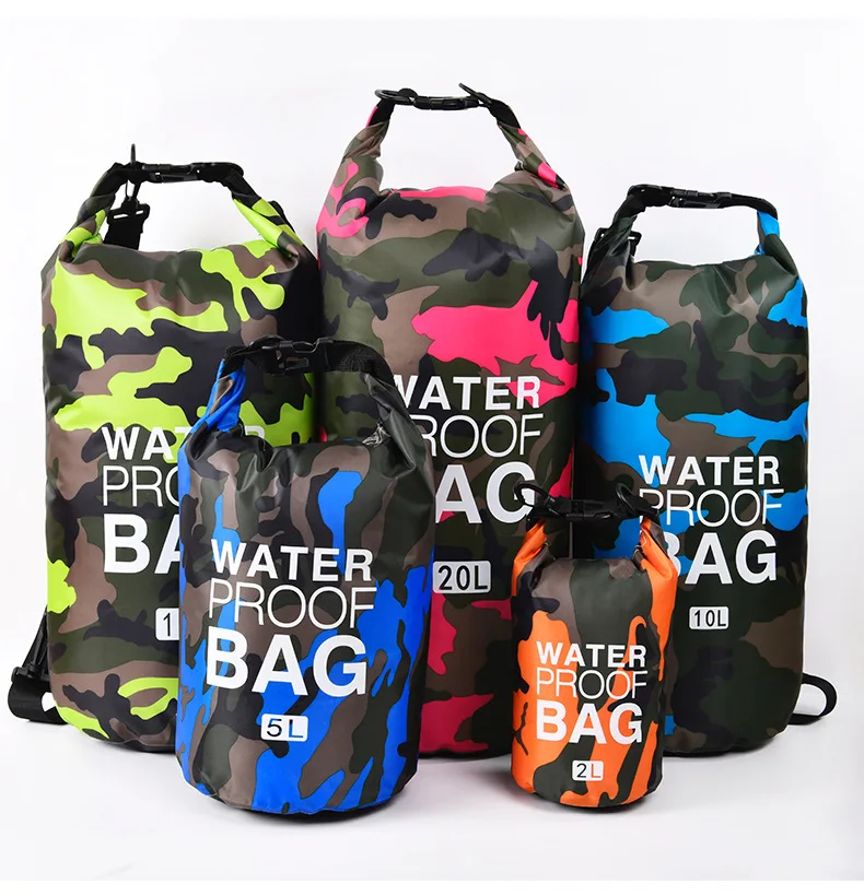 Boating Floating Hiking Kayak Wet Swimming Outdoor Ocean Pack Camouflage Polyester Roll Top Waterproof Dry Bag  Backpack