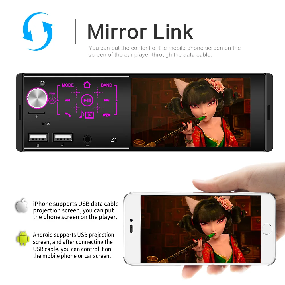 Bluetooth Touchscreen Player 4.1 Inch IPS Digital Display Multimedia Car Radio with CarPlay 1DIN MP5 Car Stereo Radio