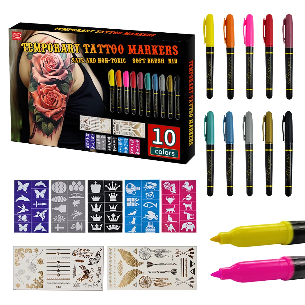 KHY Amzzon Hot Sale Washable Tatoo Non Toxic Skin Tattoo Temporary Marker Pen