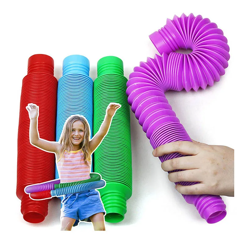 
Plastic Funny Educational Stress relief Fidget Pop Tubes Sensory Colorful Stretch Decompression Pipe Toys 