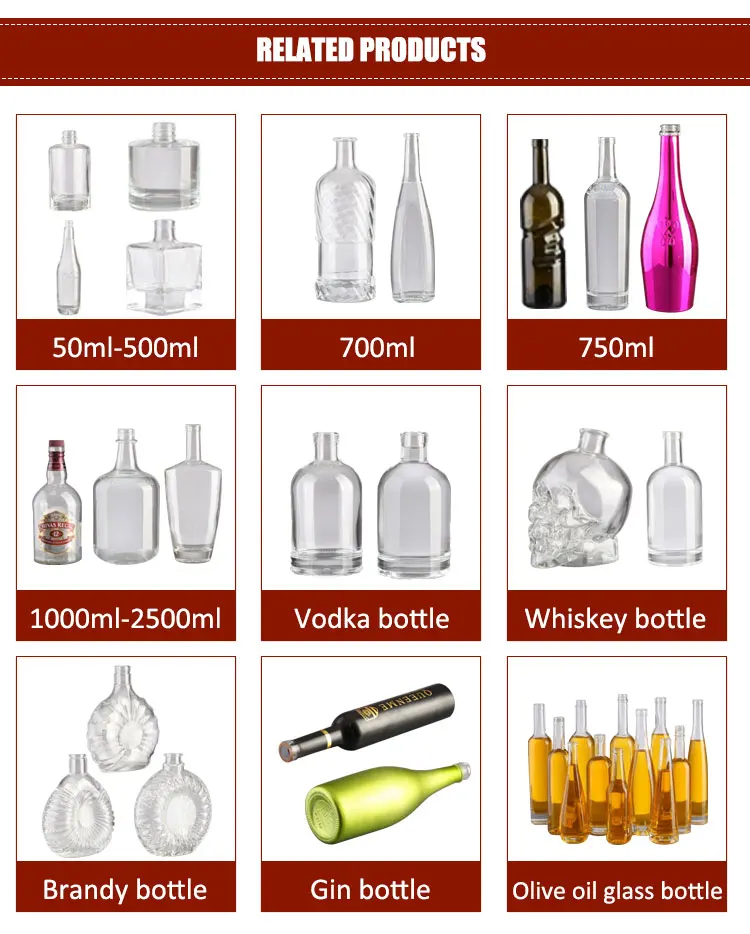 750ml 1 Liter  Vodka Whiskey Rum Gin Red Liquor Glass Bottle With Logo