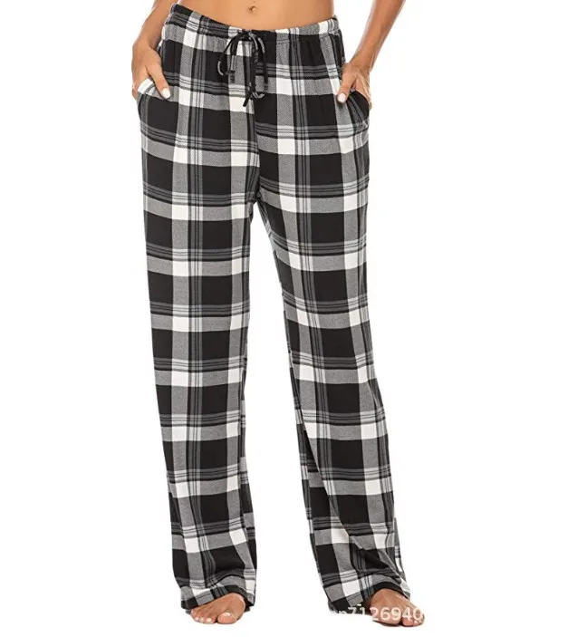 Customize Cotton Red Plaid Sleeping Bottoms Soft Women Casual Pajama Trousers Bottom Plaid Pants