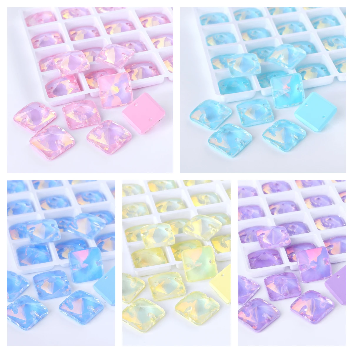 QIYI Wholesale Colorful Grade 5A Luxury Tempera Mocha Rivoli Square Fancy Sew-on Stone For Decoration Garments Wedding Dress