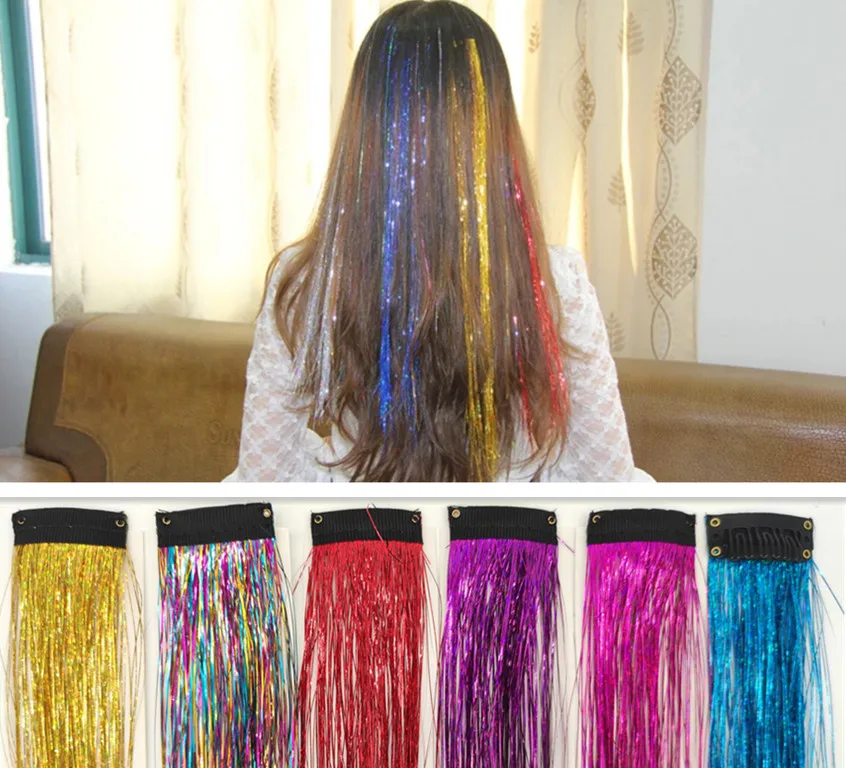 50cm Hair Tinsel Clip In Hair Tinsel Extension 15 Colors