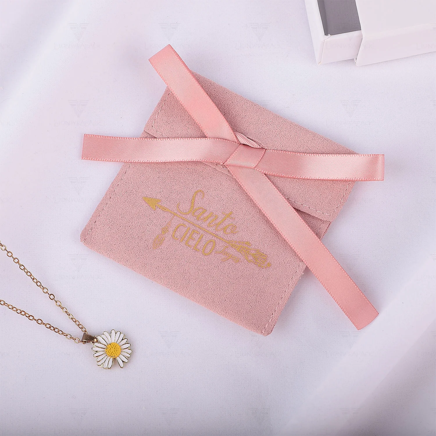 Hot sale pearl stainless steel bracelet butterfly necklace packaging bag custom logo envelope suede microfiber jewelry pouch