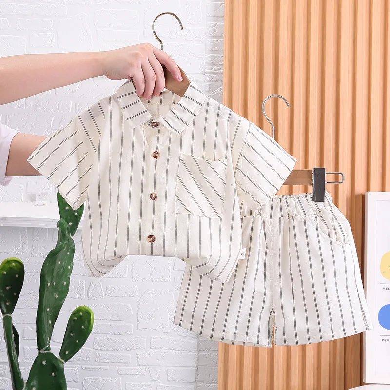 2 Piece Shorts Set Kids Custom Logo Summer Striped Shirt Children Outfit Kids Clothing Toddler Boy Clothes Boy Clothing Sets