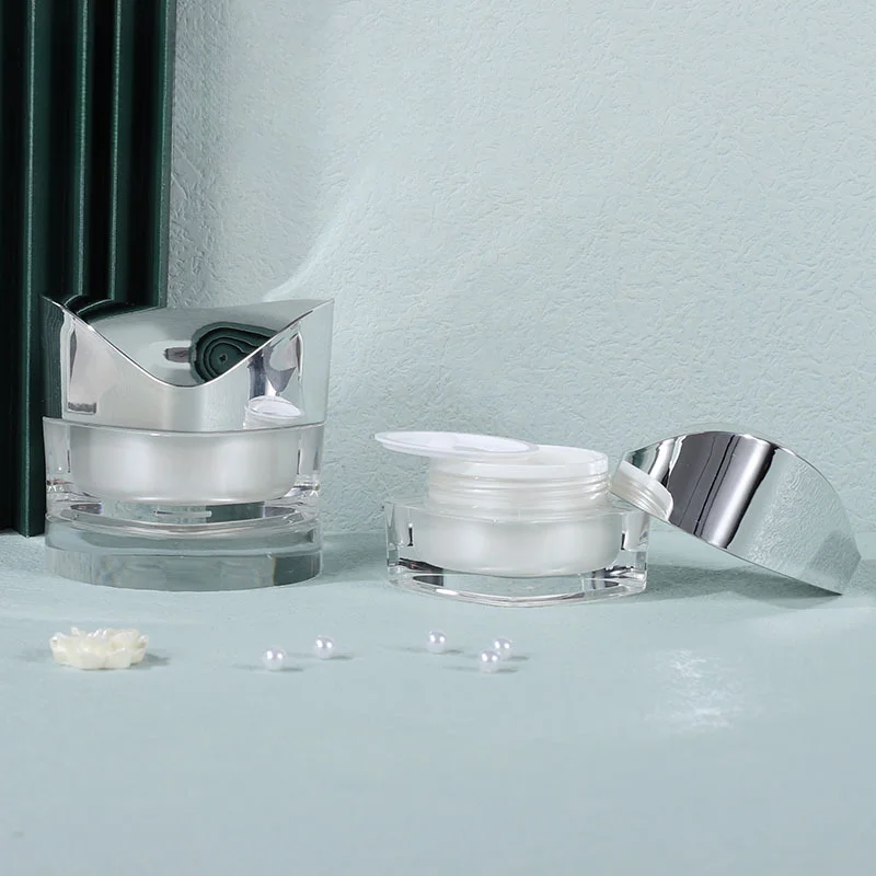 High Quality 30g 50g Silver Square Cream Container Empty Cosmetic Dipping Powder Double Layer Acrylic Plastic Jar