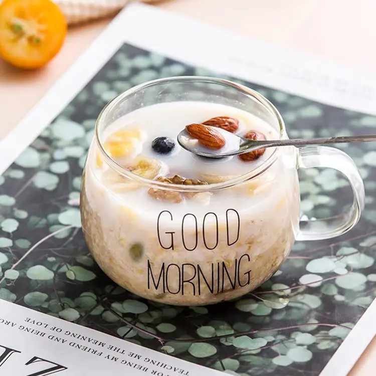 Clear Borosilicate Cereal Milk Cup Reusable Floral Tea Cups Coffe Glass Coffee Mug