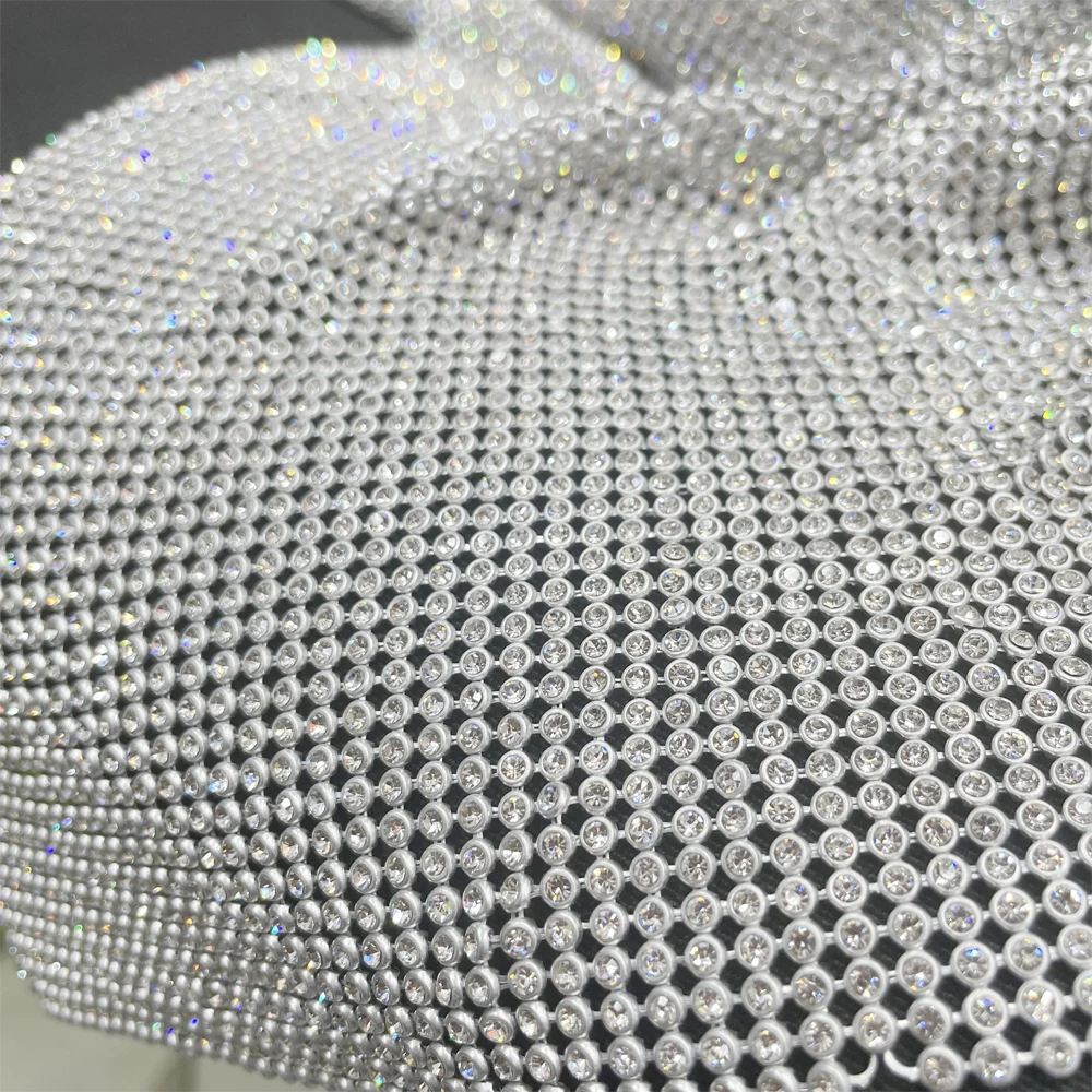 me033 bling bling AB diamond metal fabric metallic mesh rhinestone fabric