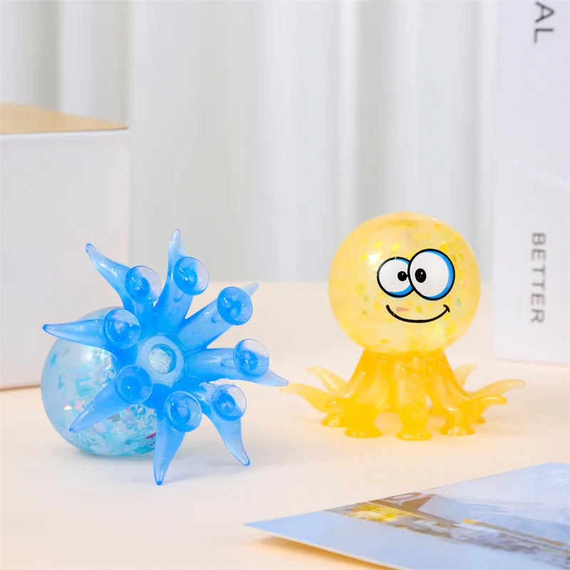Wholesale Cute Flashing TPR Rubber Octopus LED Light Squeeze Toy Age Range 5-7 Years Kids Decompression Toy with Stretch Feature