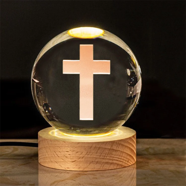 Grace custom 3d laser engraving Jesus photo crystal ball etched glass picture block for Christian gift