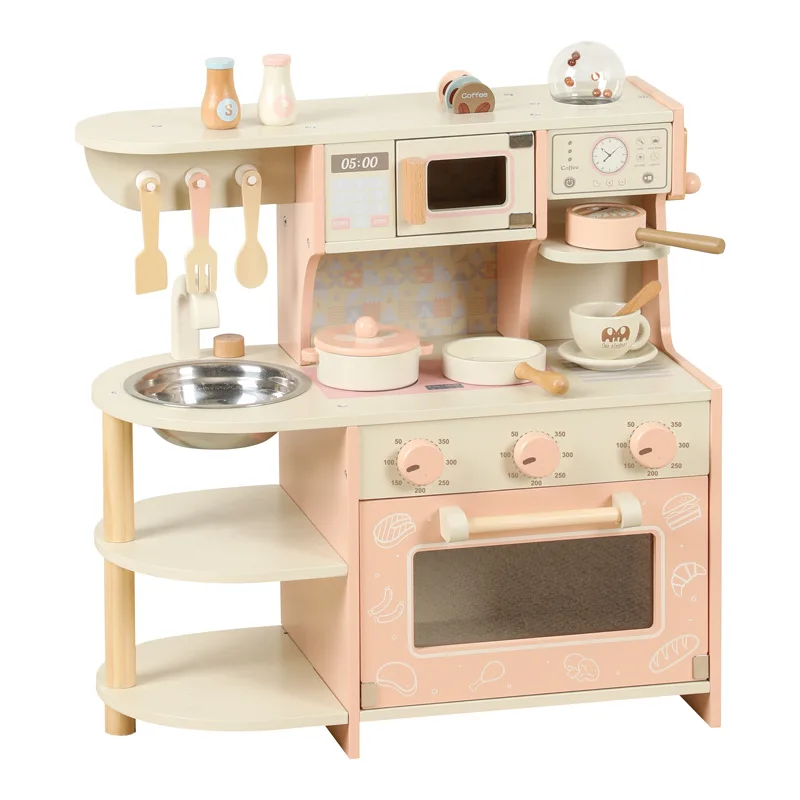 YOOMILY Wooden Kids Play Kitchen, Toy Kitchen Set with Plenty of Play Features & Cookware