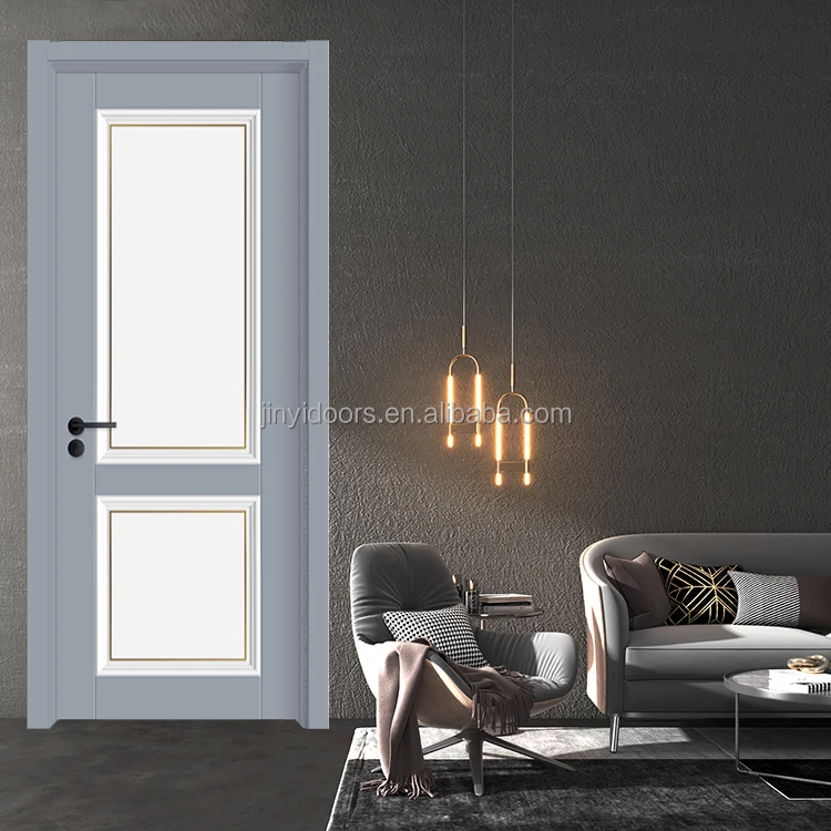 2022 JINY High quality modern solid core wooden interior flush door built-in frosted glass