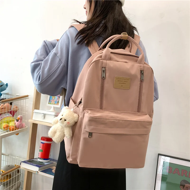 Multi Function Double Zipper Women Backpack Teenager Girls Laptop Backpack Student Shoulder Bag Korean Style Schoolbag