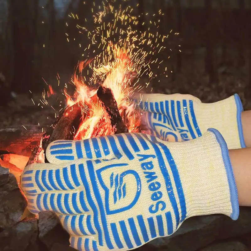 Seeway Triple layer Five Fingers 1472F heat Gloves For BBQ Grilling