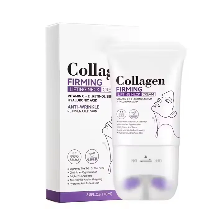 R Hot Selling Collagen Neck Cream With Roller Moisturizing Lifting And Firming Skin Improving Sagging Neck Skin And Fine Lines