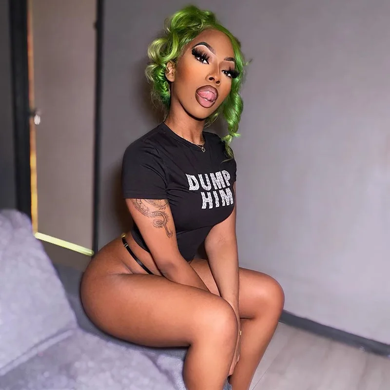 Trending products 2024 new arrivals crop top femme short sleeve o-neck DUMP HIM print women baby tee crop top