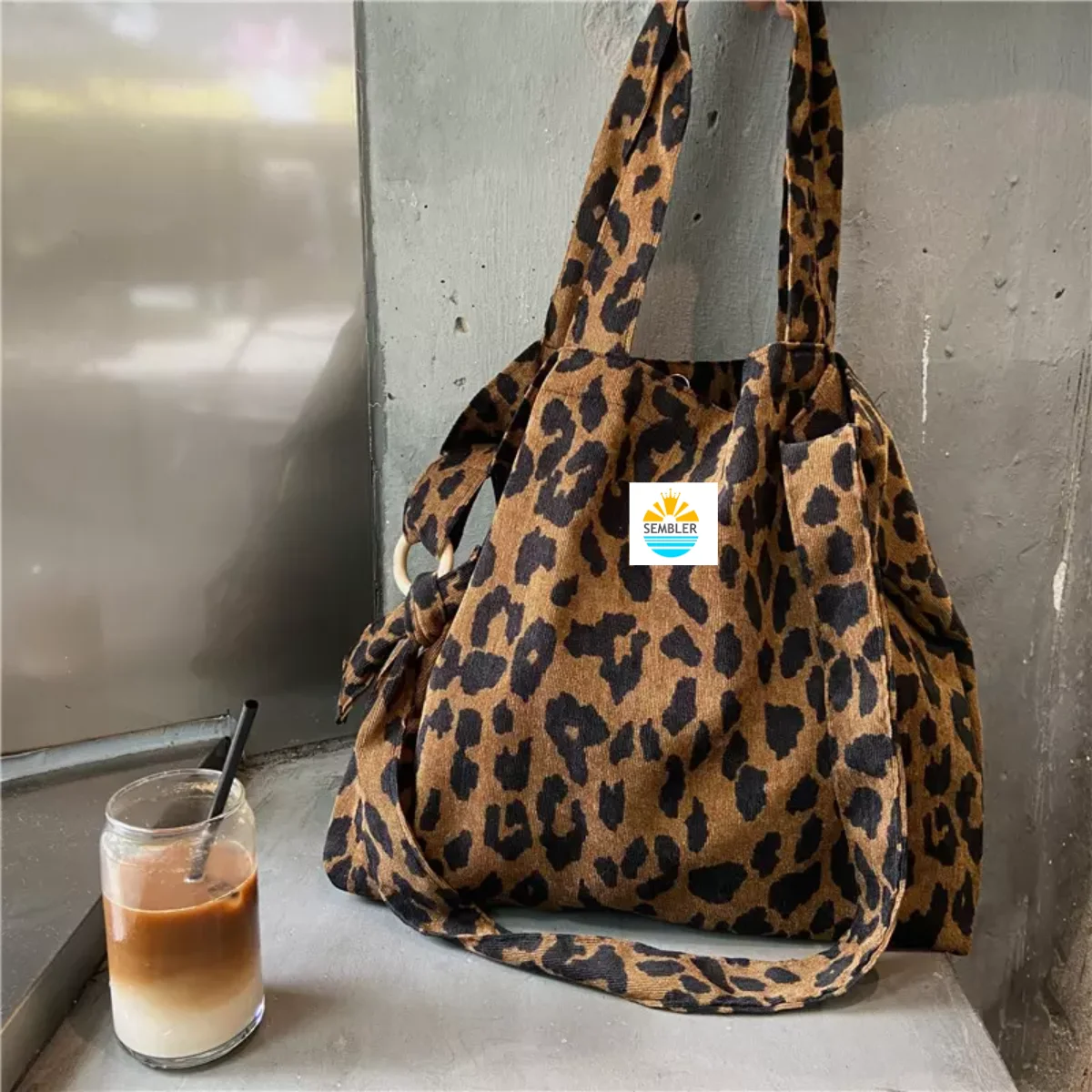 YIMYIK 2022 New Fashion Leopard Print Ladies One-shoulder Bags Retro Canvas Women Casual Tote Handbags