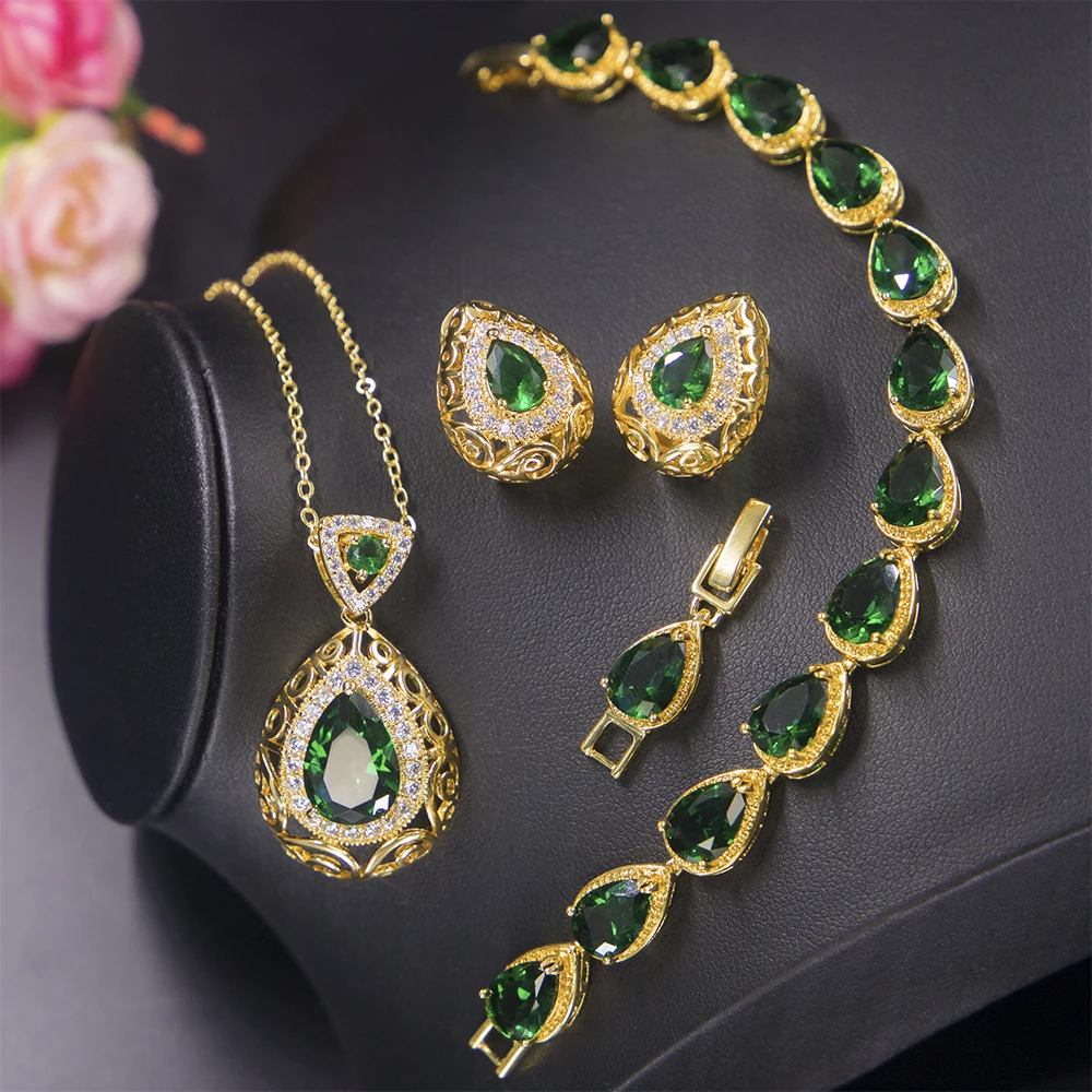 Gold Brascelet Diamond Women  Necklace Earrings 18K Gold Jewlery Sets