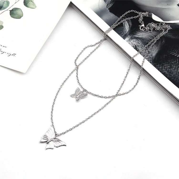Fashion Cute Butterfly Pendant Necklace Double Butterfly Choker
