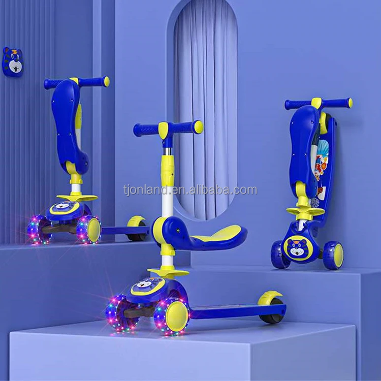 Kids Safety Scooter with 3 PU Flashing Wheels One-Key Folding Music Features Four Heights-for Ages 6-12 Years