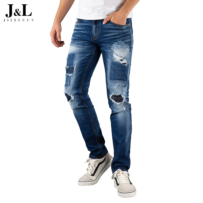 Mens Skinny Jeans 2019 Super Skinny Jeans Men Ripped Stretch Denim Pants Elastic Waist Big Size European