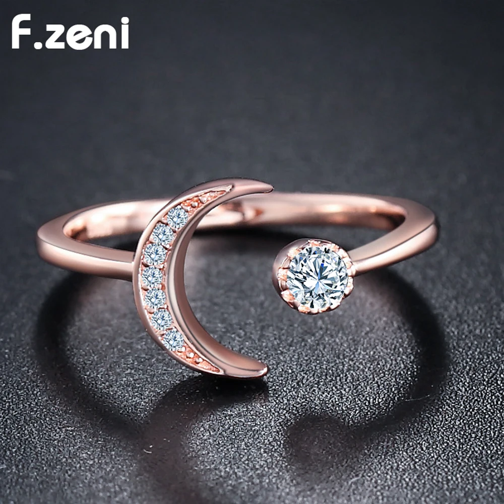 F.ZENI hot selling fashion non tarnish 925 sterling silver ring rose gold plated white gold plated adjustable moon ring