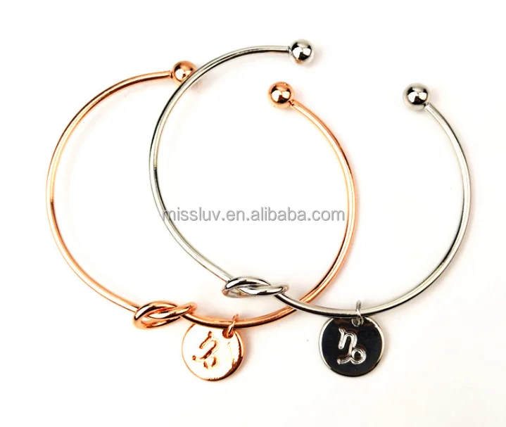 expandable wristbands zodiac sign charm metal bangles bracelets custom logo charm open bangles bracelets promotional gifts 2019