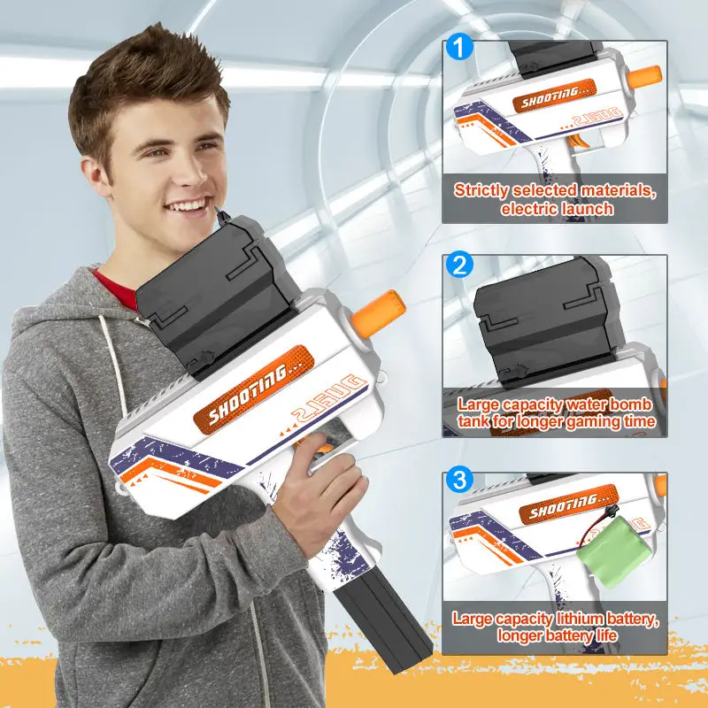 Automatic Shooting Game Gun Toy with Light Up UZIS Splatter Ball Gun Electric Gel Ball Blaster Gun For Boys Students