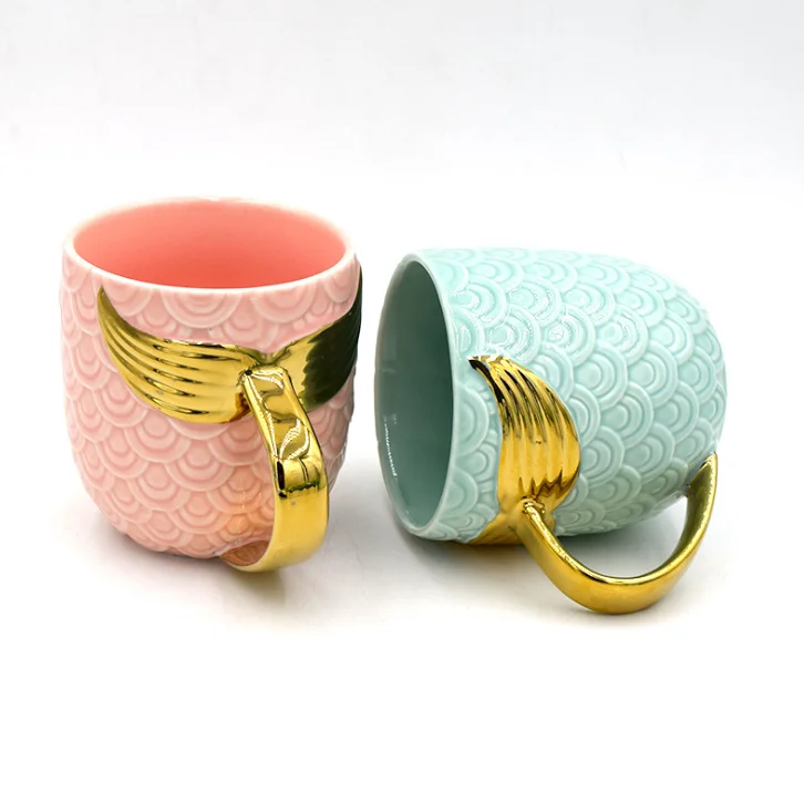 
light blue fish shaped coffee mug ceramic souvenir mug 