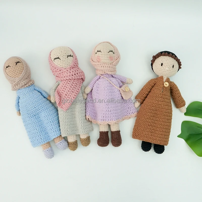 Lovely Soft Custom Handmade Wool Knitted Stuffed Animals Wholesale Baby Cotton Amigurumi Doll Muslim Crochet Dolls